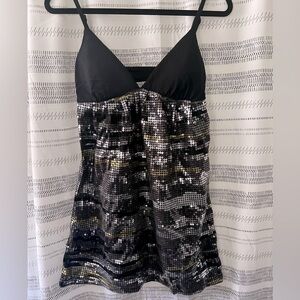 BcbgMaxazria Black Multi Color Sequin Mirage Y2K Mini Dress